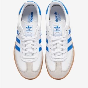 Adidas Men's White and Blue Sneakers